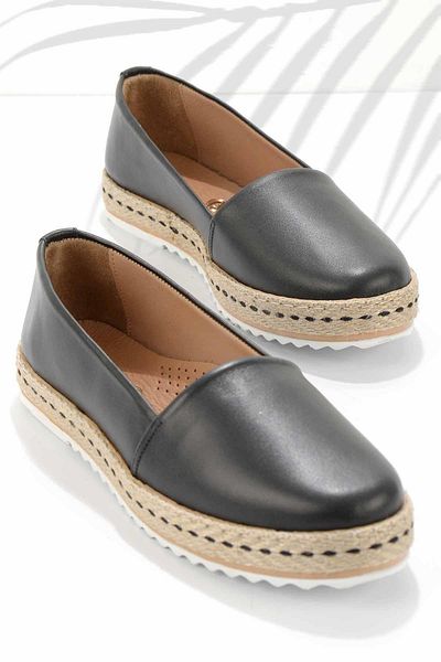 Bambi Černá kožená dámská Espadrille K01582021803