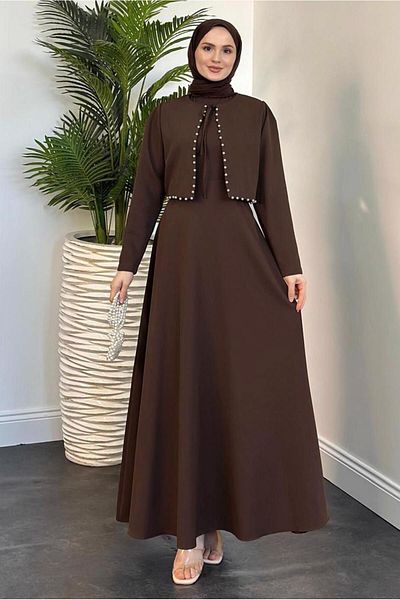 TRENDTESETTÜR Σετ γυναικείο φόρεμα Coffee Color Pearl - T 6416
