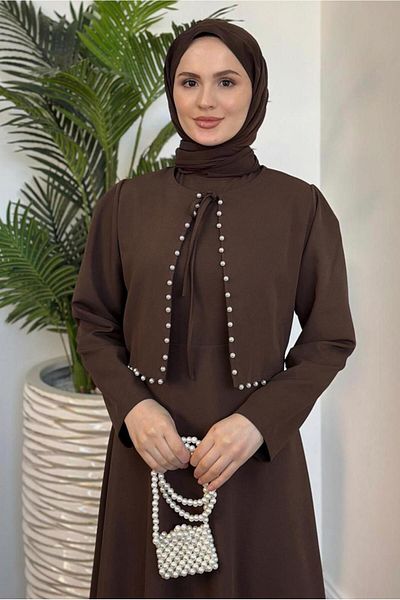 TRENDTESETTÜR Σετ γυναικείο φόρεμα Coffee Color Pearl - T 6416