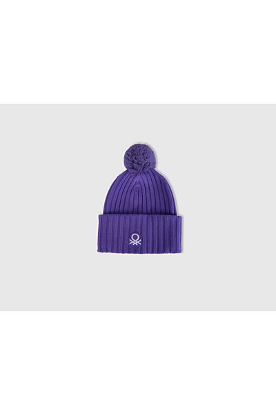 United Colors of Benetton Women's Purple Logo Pompom Beret
