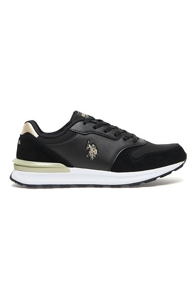 U.S. Polo Assn. Women's Black Low-Top Sneakers with Gold Heel Accent - Lace-Up Design with Comfort Cushioned Sole