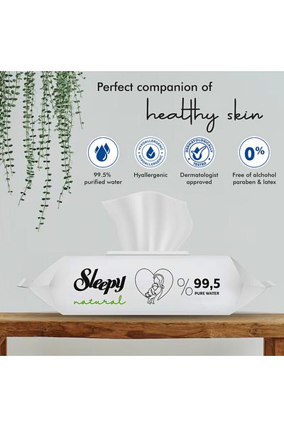 Sleepy Baby Care Wet Wipes | Sensitive Skin | Alcohol & Paraben Free | 99.5% Pure Water | 60 Sheets