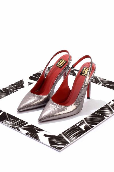 Bambi Platinum Wrinkled Fabric Women's Classic Heeled Shoes K01455018204