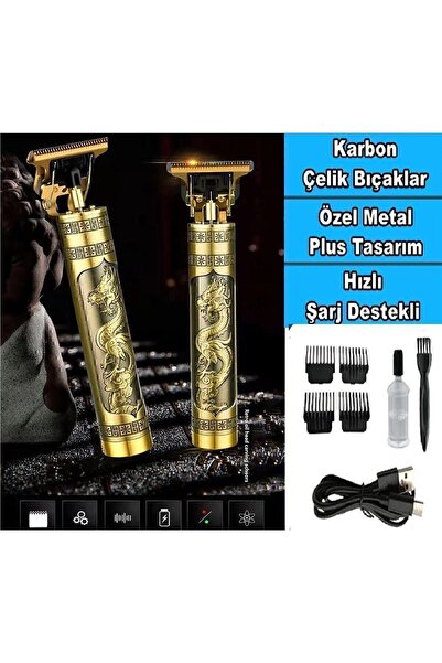 YILDIZ ELİT T Başlık Saç Sakal Kesme Traş Makinası Şarjlı Gold Ejderha Motifli Sıfır Kesim Imkanı