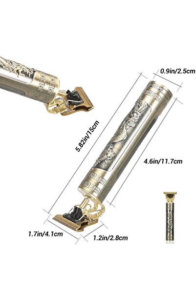YILDIZ ELİT T Başlık Saç Sakal Kesme Traş Makinası Şarjlı Gold Ejderha Motifl...