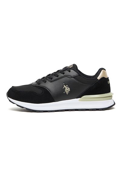 U.S. Polo Assn. Women's Black Low-Top Sneakers with Gold Heel Accent - Lace-Up Design with Comfort Cushioned Sole