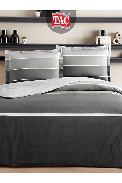 Taç Hazel Anthracite Cotton Satin Double Bedding Set