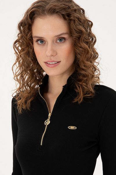 U.S. Polo Assn. Women's Black Zippered Sweatshirt 50299040 -Vr046