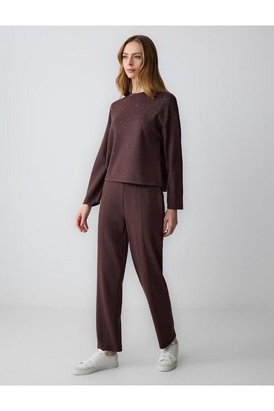 Jimmy Key Bitter Brown Crew Neck Long Sleeve Stone Printed Sweatshirt