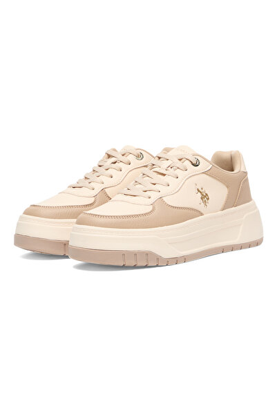 U.S. Polo Assn. Women's Beige Low-Top Sneakers - Chunky Outsole With Foam Padding , Versatile Casual Shoes