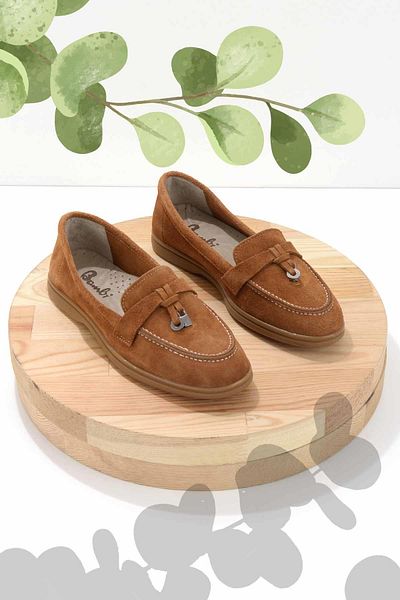 Bambi Damen-Loafer-Schuhe aus braunem Wildleder und echtem Leder K 01269354102