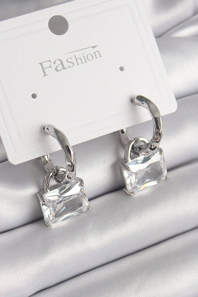 Skygo Zircon Stone Brass Bag -Model Women Earrings, Silver Color Dangle