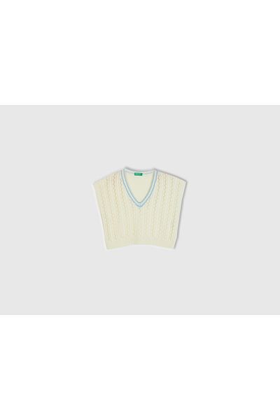 United Colors of Benetton Girl's Off-White Knitwear Sweater