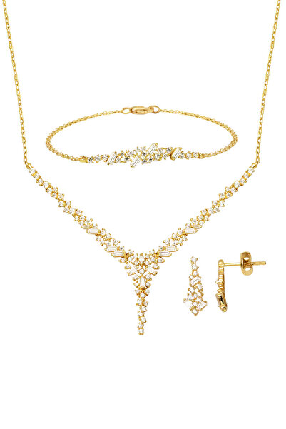 Bilezikci 14 Ayar Altın Taşlı Tasarım Nişan Seti