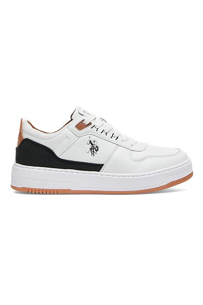U.S. Polo Assn. Men's White Low-Top Sneakers - Modern Design with Black and Tan Accents, Durable Footwear