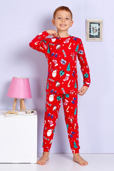 MADALİNA Boys' 100% cotton red christmas pattern pajama set