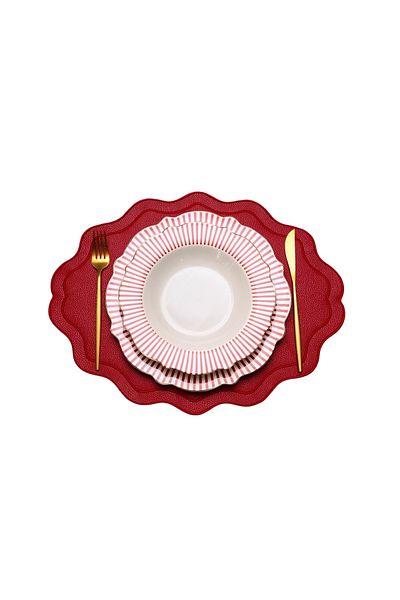 Prive Home Embroidery Detailed Red Leather American Placemat/ Placemat/ Placemats