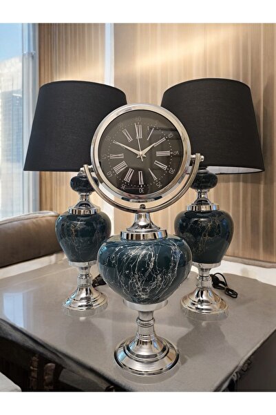 Genel Markalar 2'li Abajurlu Saatli Set Dekoratif Analog Saat Yeşil