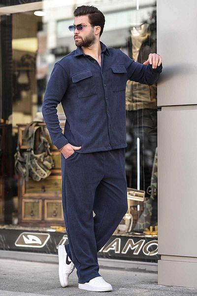 Madmext Ανδρικό πουκάμισο Navy Blue Velvet Κοστούμι E7300