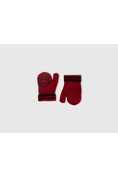 United Colors of Benetton Boy's Dark Red Stripe Detailed Animal Pattern Gloves