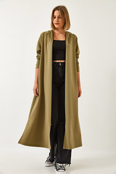 Bianco Lucci Γυναικεία μακριά ζακέτα με κουκούλα και φερμουάρ 8137 60351325