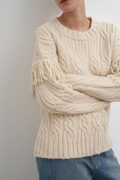 PARKhande Crew Neck Long Sleeve Sweatshirt with Ruffle Detail on Sleeves - Stone