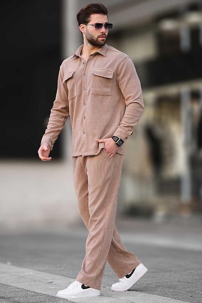 Madmext Ανδρικό πουκάμισο Camel Velvet Κοστούμι E7300