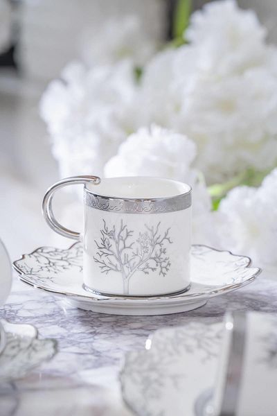 ACAR Kieran Silver Coffee Cup Set for 6 People - 90 ml
