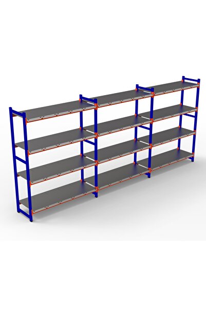 RafBurada ® 4 Katlı 3'Lü Depo Rafı. 150-300 Kg Taşıma Kapasiteli H. Rack 40x9...