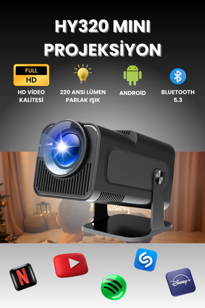 SEYUTECH Hy320 Mini Projeksiyon Cihazı Ultra Hd Android Ev Projektörü Wifi,bluetooth,hdmı
