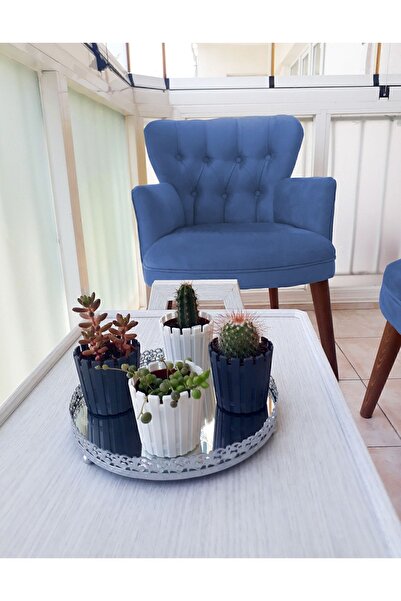 Azra Aksesuar Berjer - Tekli Koltuk - Ahşap Ayak - Nubuk Kumaş - Ceviz Ayak - Mavi