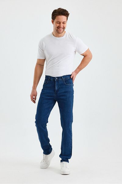 WKM Pantaloni de blugi casual pentru bărbați, cu croiala obișnuită, cu picior lat, talie înaltă