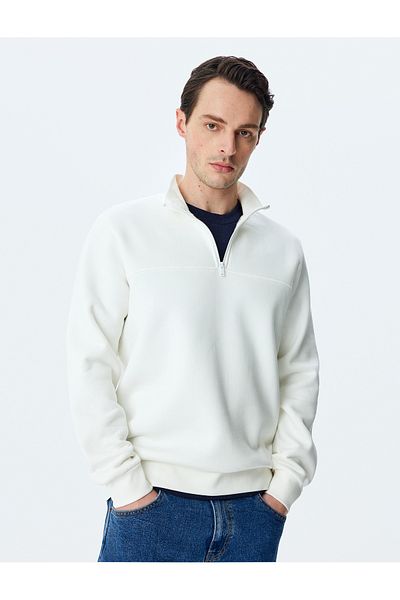 Koton Μακρυμάνικο βαμβακερό μείγμα Rose Gold Basic φούτερ με μισό φερμουάρ