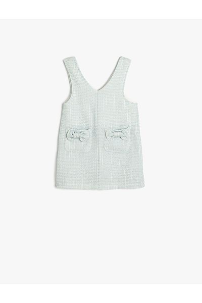 Koton Rochie din tweed din bumbac, cu decolteu în V, cu buzunar și fundă
