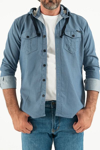 comstar Ανδρικό πουκάμισο Casual Trend με κουκούλα στενό μπλε τζιν