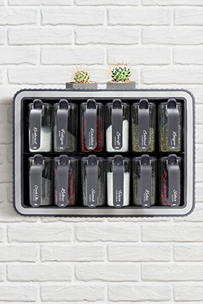 Kitchen Life 12-Piece Self-Adhesive Spice Bowl Set with Lid and Spoon - Spice Bowl Stand with Handles