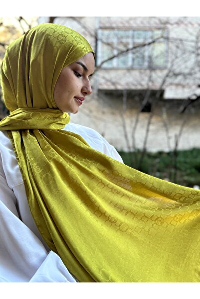 shalby Hijab Bumbac mătăsos Jacquard Liss Model Şal Verde ulei