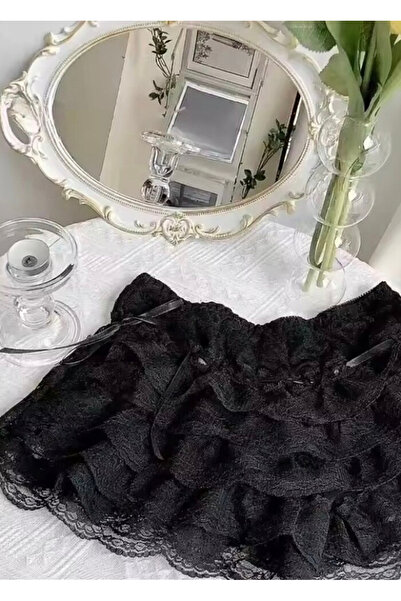 La Saade İthal Y2k Coquette Siyah Mini Dantel Şort Etek