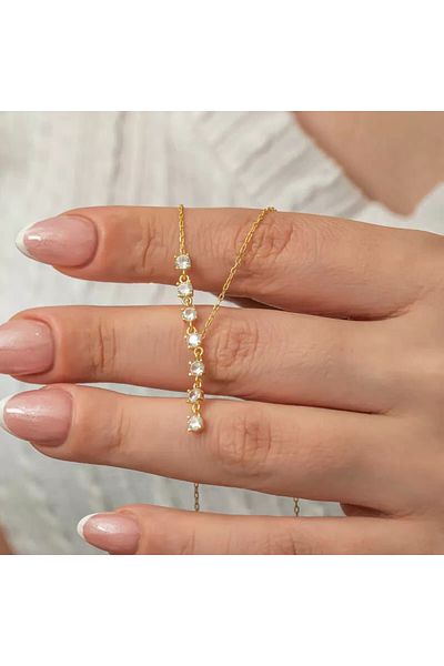Skygo Gold Colored Silver Zircon and Row Stone Women's Necklace
