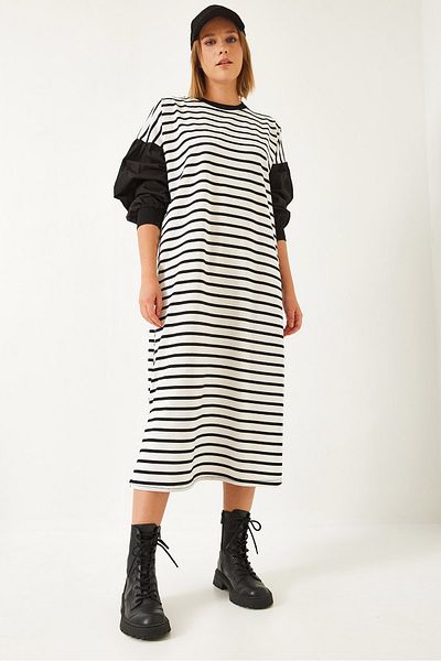 Bianco Lucci Women's Striped Sleeve Detail Striped Long Dress 8172 60351333