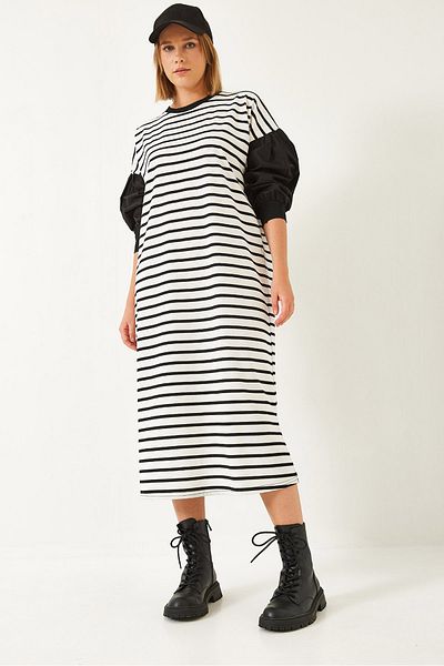 Bianco Lucci Women's Striped Sleeve Detail Striped Long Dress 8172 60351333