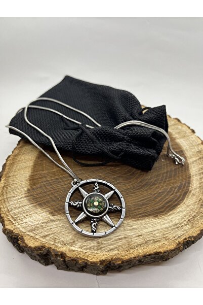 Balzamin Design الفولاذ المقاوم للصدأ غير تشويه الفضة اللون البوصلة حلقة الخماسي 60 سم ثعبان سلسلة للجنسين الصلب قلادة