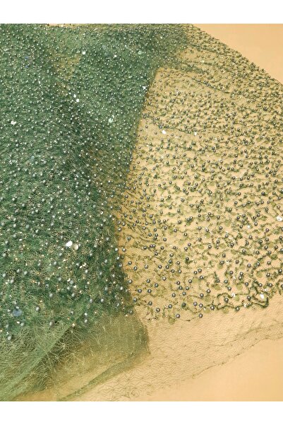 Safir Kumaş Pul Boncuk Taş İşlemeli Abiyelik Dantel 2.20 Metre