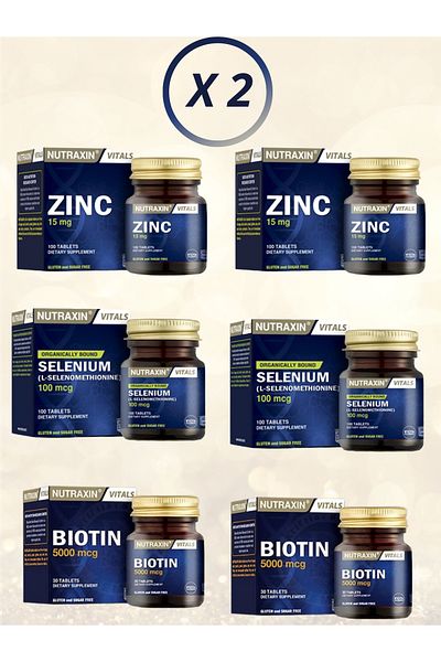 Nutraxin Zinc Sulphate 100 Tablets-Selenium 100 Mcg 100 Tablets-Biotin 5000 Mcg 30 Tablets (X2 Pcs) 1X100Mlgel