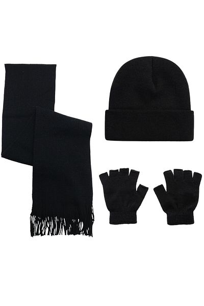 AXE SPORTSWEAR Black Knitwear Winter Set - Beret, Scarf, Scarf, Beret, Gloves 3-Piece