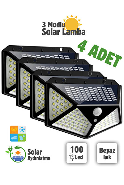 Unichrome 4'lü Paket 100 Led Güneş Enerjili Hareket Sensörlü 4 Taraflı Aplik ...