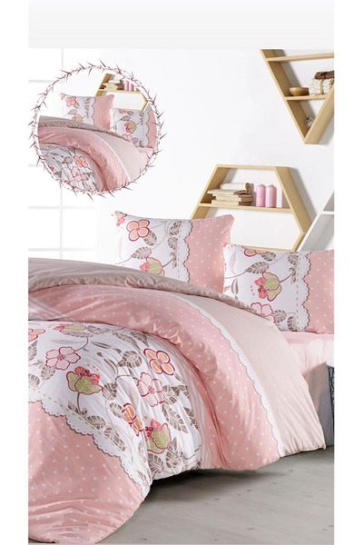 Bayev Ranforce Fabric - Bella Pink Blue Σετ Παπλωματοθήκη Διπλό