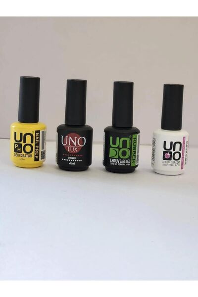 UNO GELPOLİSH Kalıcı Oje Seti - Nail Prep Dehydrator -Lux Primer - Rubber Bas...