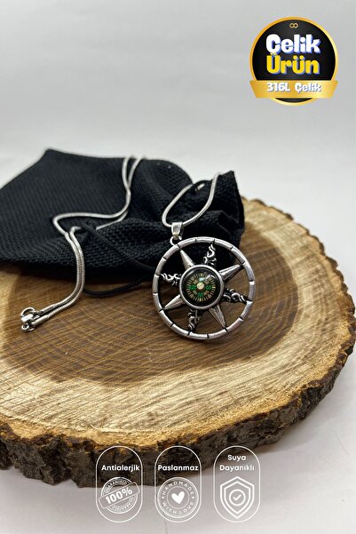 Balzamin Design الفولاذ المقاوم للصدأ غير تشويه الفضة اللون البوصلة حلقة الخماسي 60 سم ثعبان سلسلة للجنسين الصلب قلادة