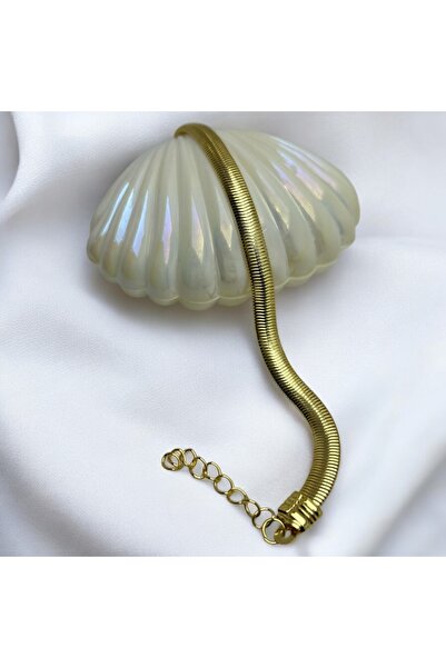 LİNOZA Kadın Çelik İtalyan Ezme Kalın Zincir Gold Bileklik